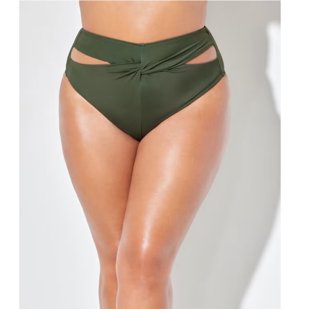Swimsuits For All Olive High-Waist Twist Cutout Bikini Bottoms